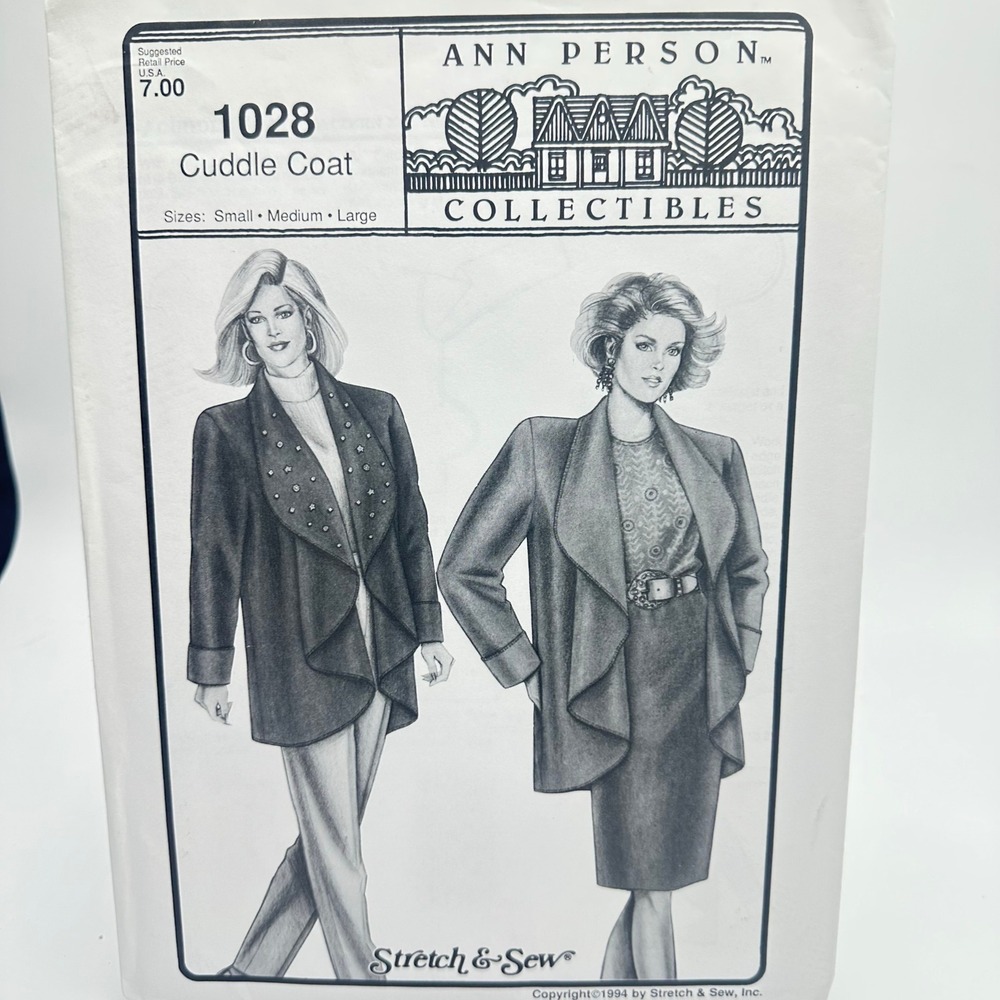 Ann Person Cuddle Coat Sewing Pattern Women S-L 1028 Uncut Factory Folded